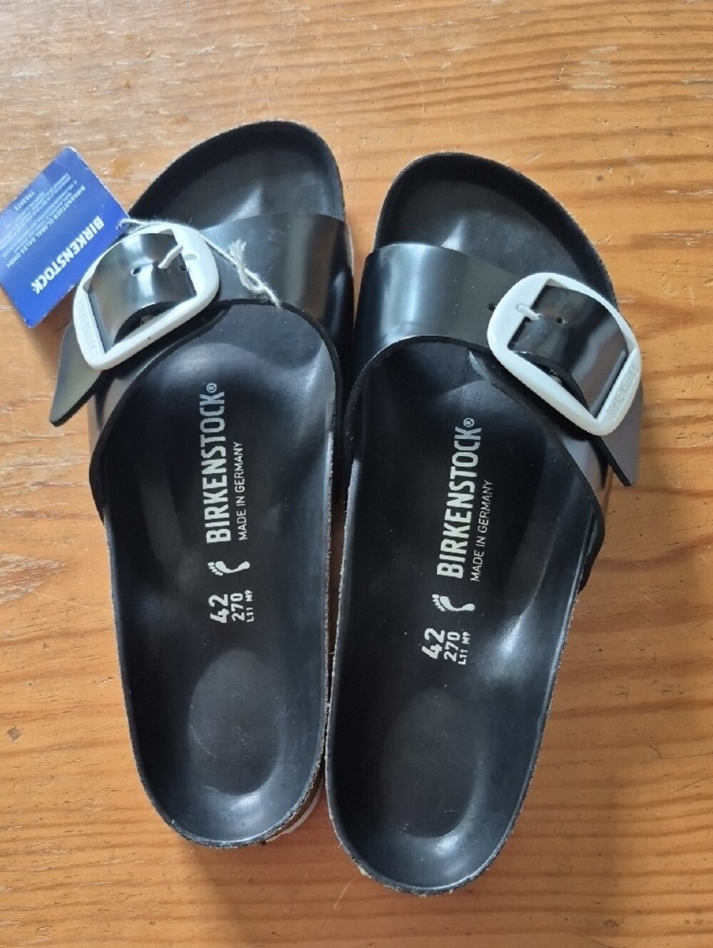 Nwt Birkenstock Black Slides with Big Black/White Buckles - Picture 4 of 4